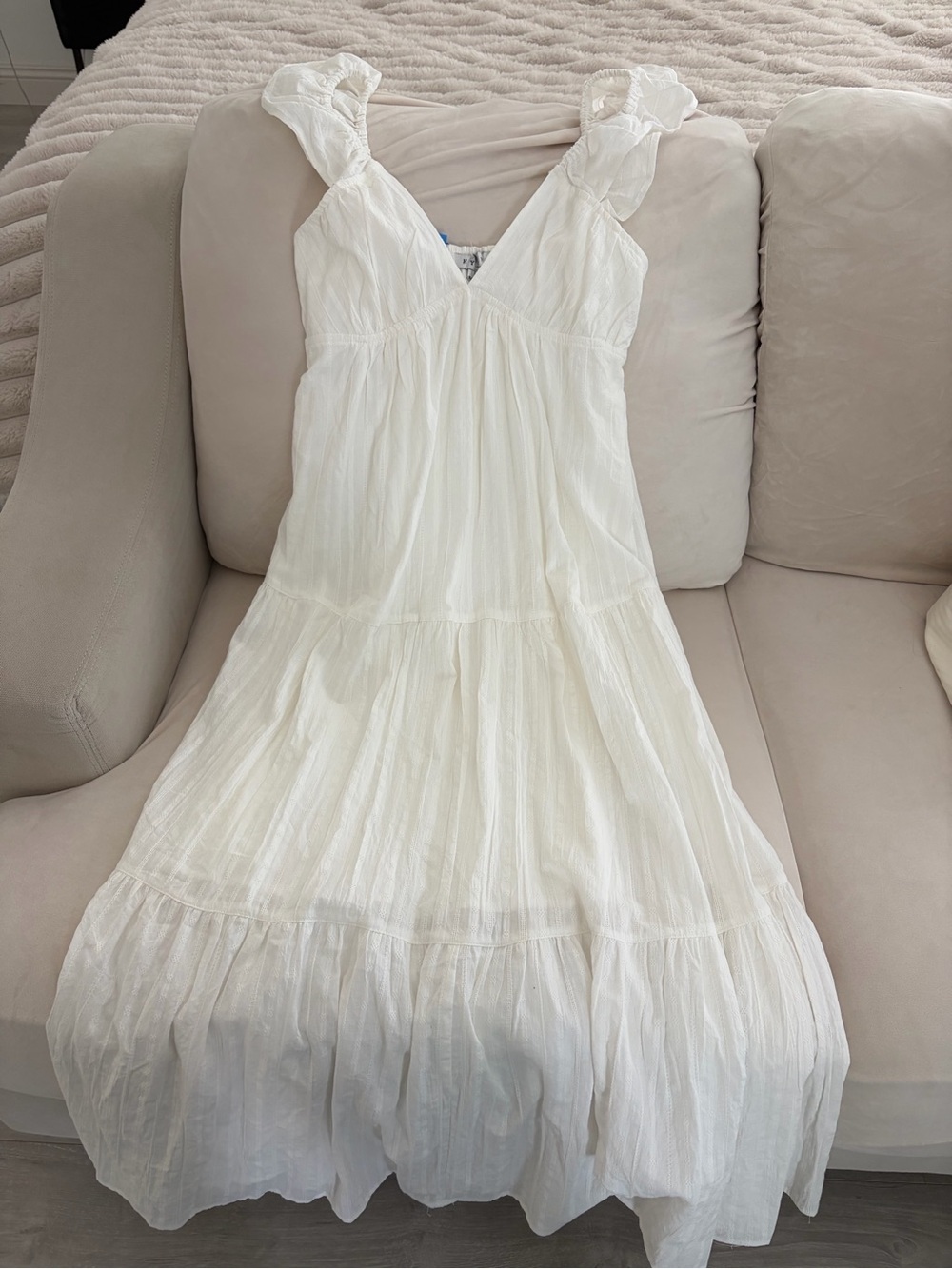 HYFVE Cream Smocked Waist Maxi Dress